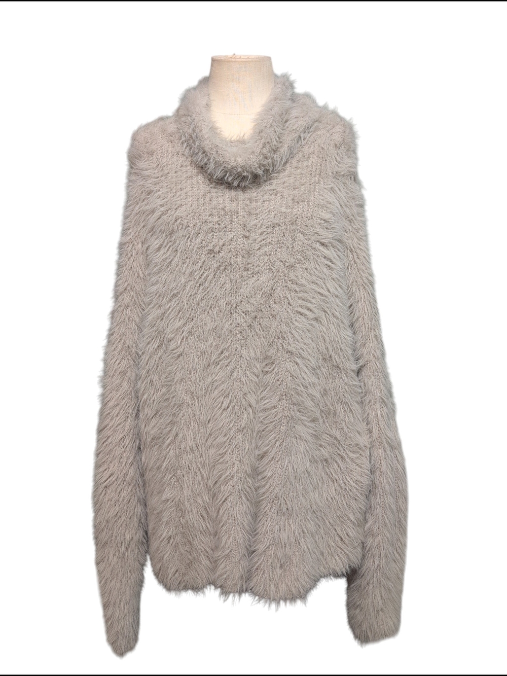 Express Cozy Faux Fur Turtleneck Sweater Gray Soft Eyelash Stretch Fluffy XLarge